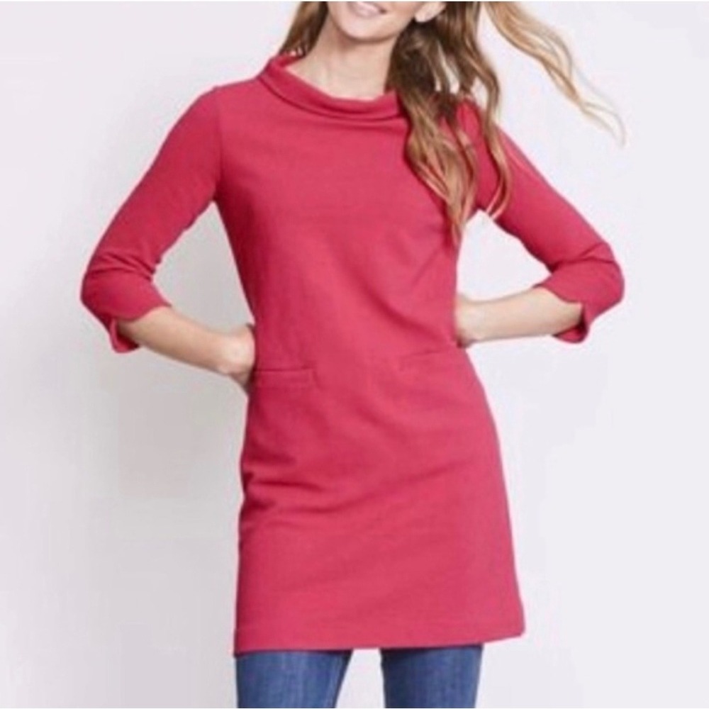Boden Ottoman Ribbed Shift Tunic Dress Pink Funnel Neck Pockets 6R